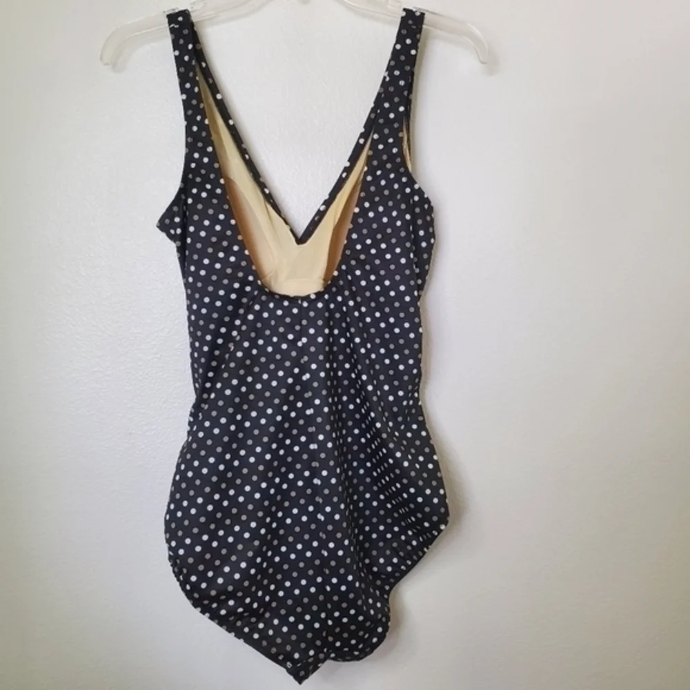 Miraclesuit Women's Black Polka Dot V Neck & Side‎ Ruched One Piece Swimsuit